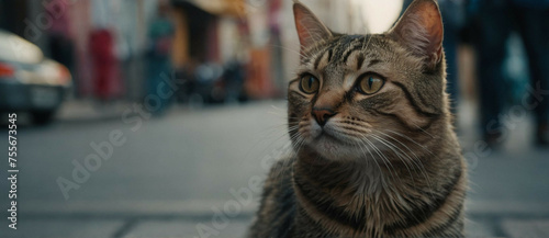 Close Up of Cat With Blurry City Street Background © @uniturehd