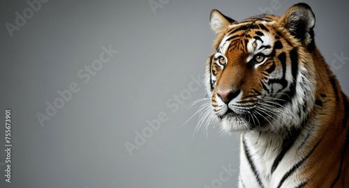 Close Up of a Tiger on Gray Background