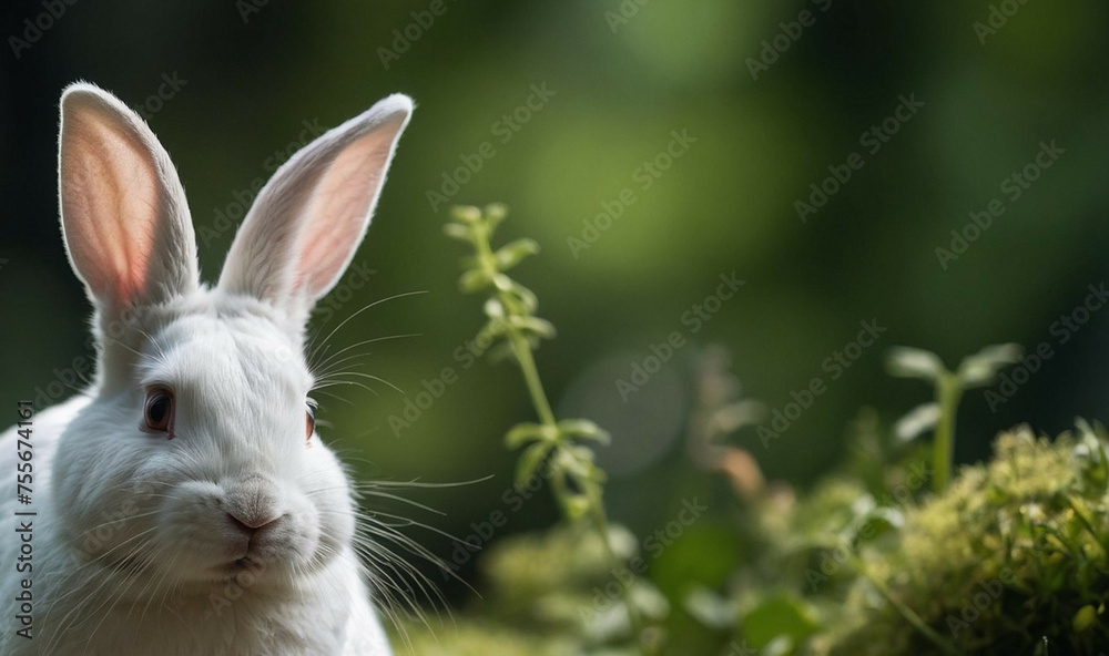 White Rabbit Sitting in Grass
