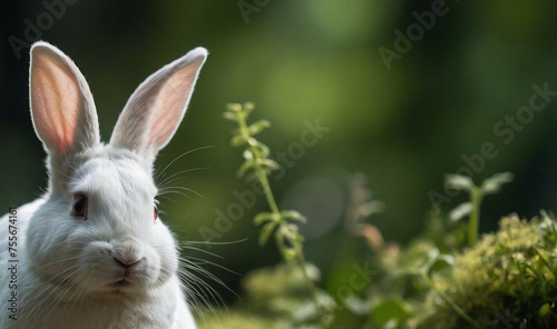 White Rabbit Sitting in Grass © @uniturehd