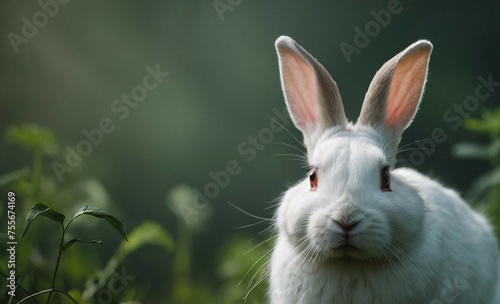 White Rabbit Grazing in Grass Field © @uniturehd