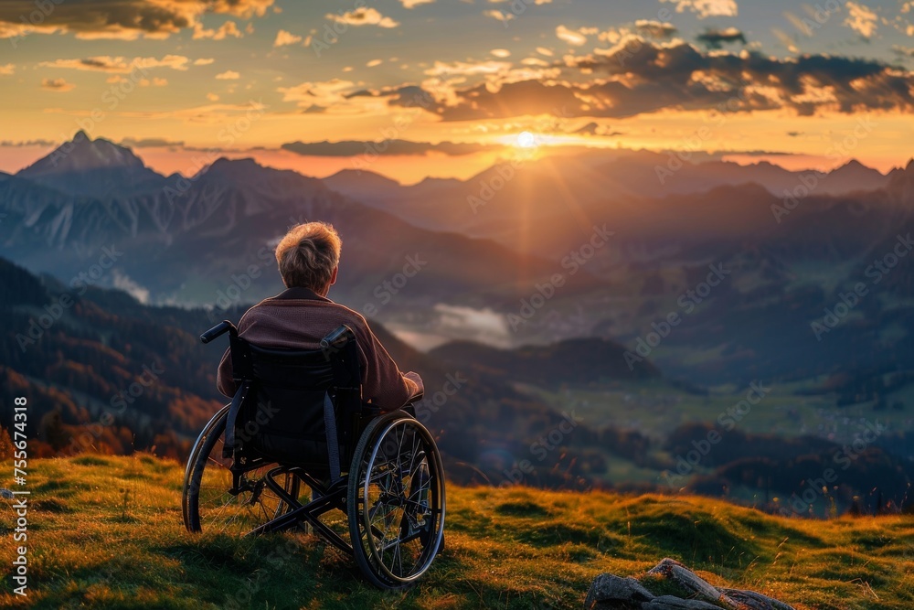 A photography of individual facing away sitting in a wheelchair