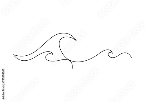 Ocean wave continuous single line drawing vector illustration. Pro vector photo