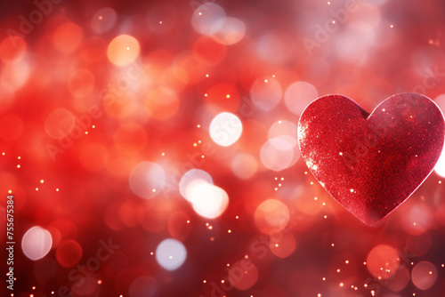 Abstract Valentine's Day background with red heart shape and blurred bokeh, holiday love concept illustration