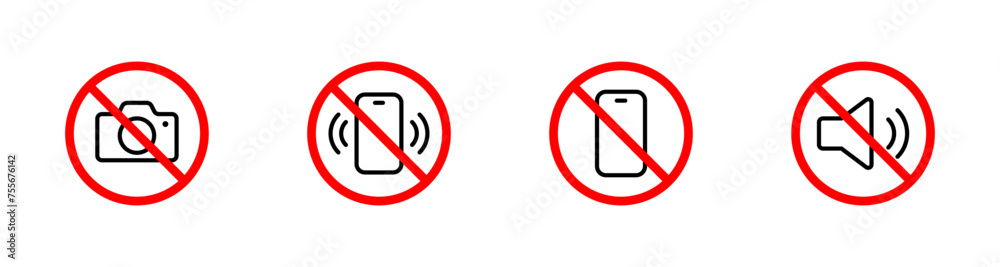 No record, mute, camera, vector icons. No phone, photo, or sound recording forbidden vector icons No record, mute, camera, vector icons. No phone, photo, or sound recording forbidden vector icons