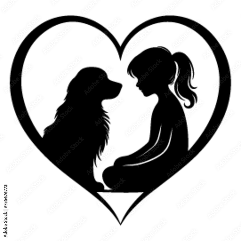 Deep Affection Vector - Woman and Golden Retriever in Heart Shape in Black and White. 
A girl and a Golden Retriever in a heart shape, capture their loving.
