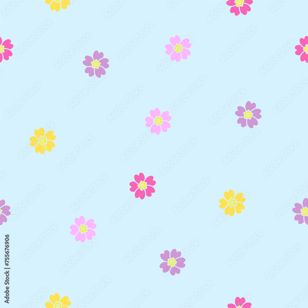 Flourish decorative design template. Primula. Colorful Primroses. Seamless pattern.