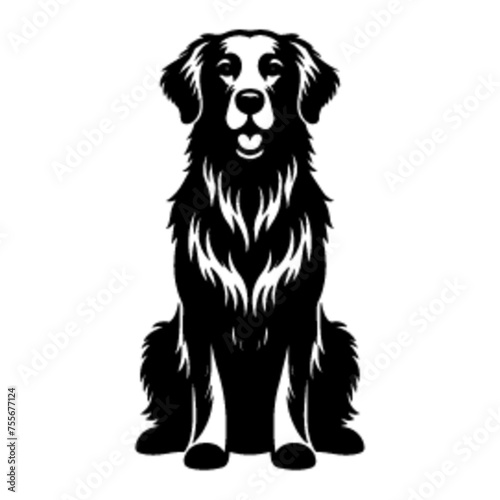 Front View Sitting Golden Retriever Vector - Approachable Dog Illustration in Black and White