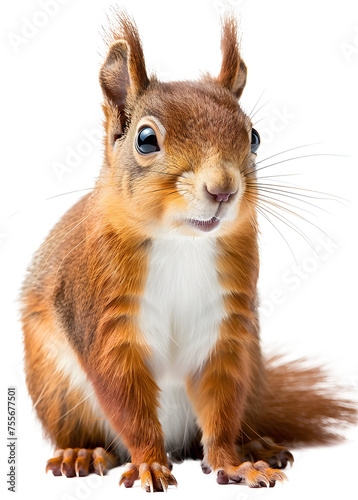 Sitting red squirrel isolated on a white background as transparent PNG
