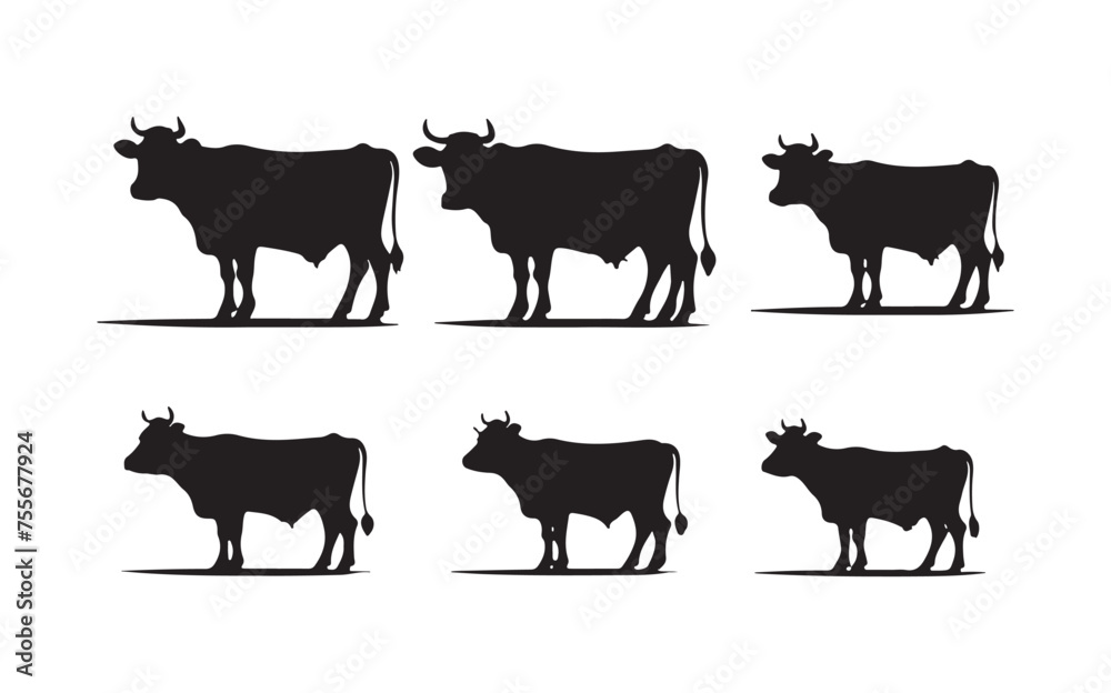 cow silhouette and logo vector collection