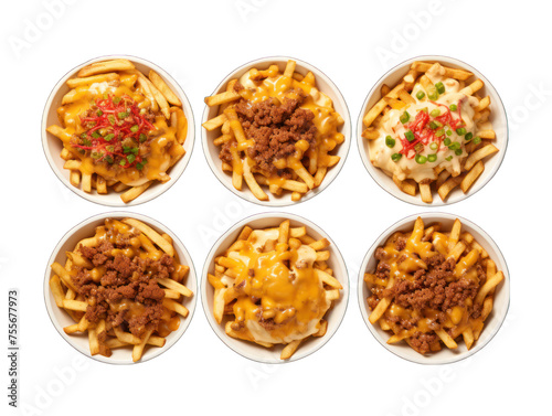 Chili cheese fries collection set isolated on transparent background, transparency image, removed background