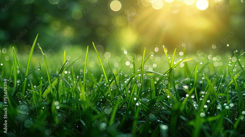 Background of bokeh with green grass in nature.