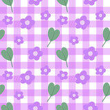 gingham pattern, seamless checked plaids with flower and leaf