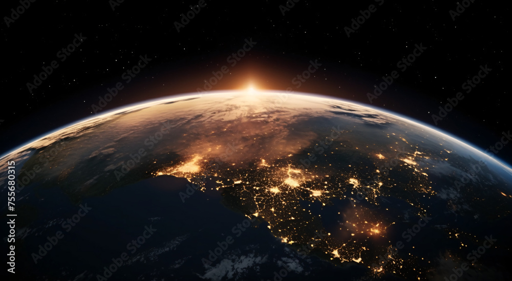 Obraz premium view of the world in wich you can see the sun in the horizon