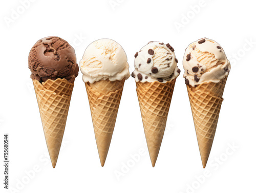 set of chocolate ice cream in a cown isolated on transparent background, transparency image, removed background