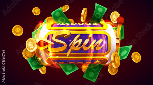 Golden slot machine wins the jackpot. 777 Big win concept. Casino jackpot.