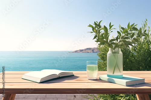 Relaxing summer read by the sea. Generative AI image photo