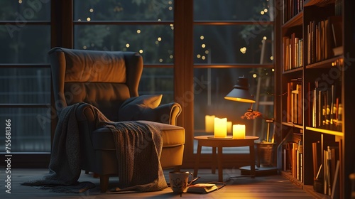 cozy room with armchair at autumn evening © laiba