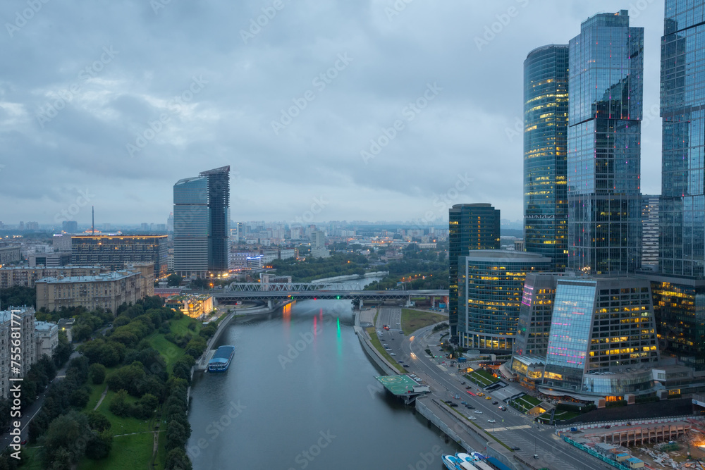 Moscow International Business Center at summer morning. Investments in Moscow International Business Center was approximately 12 billion dollars