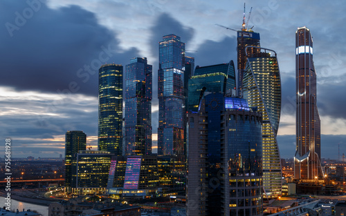  Moscow International Business Center at evening. Investments in Moscow International Business Center was approximately 12 billion dollars