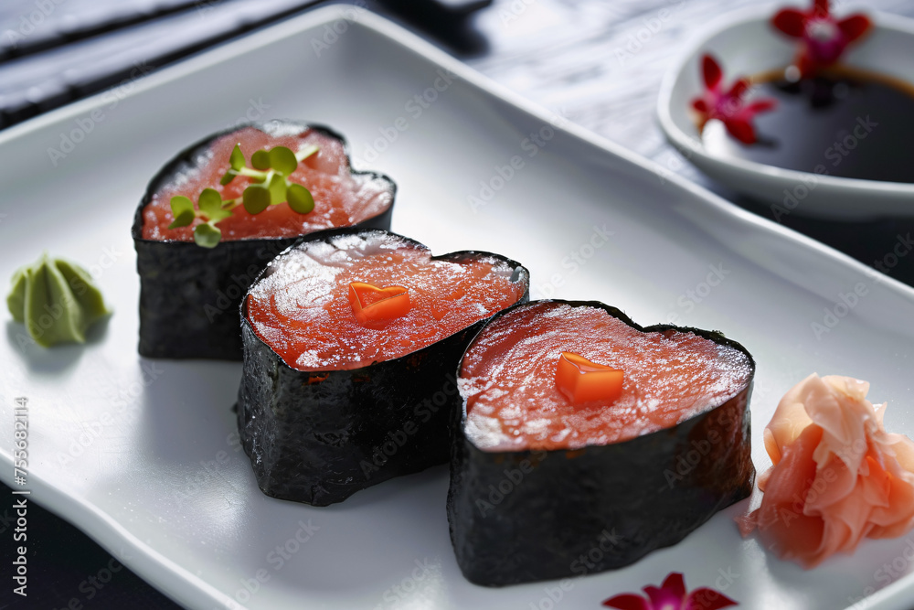 love heart shaped shushi roll for the passion