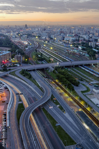  Railway and highway at night, view from house on Begovaya st. Russian Railways is among three largest transport companies in world
