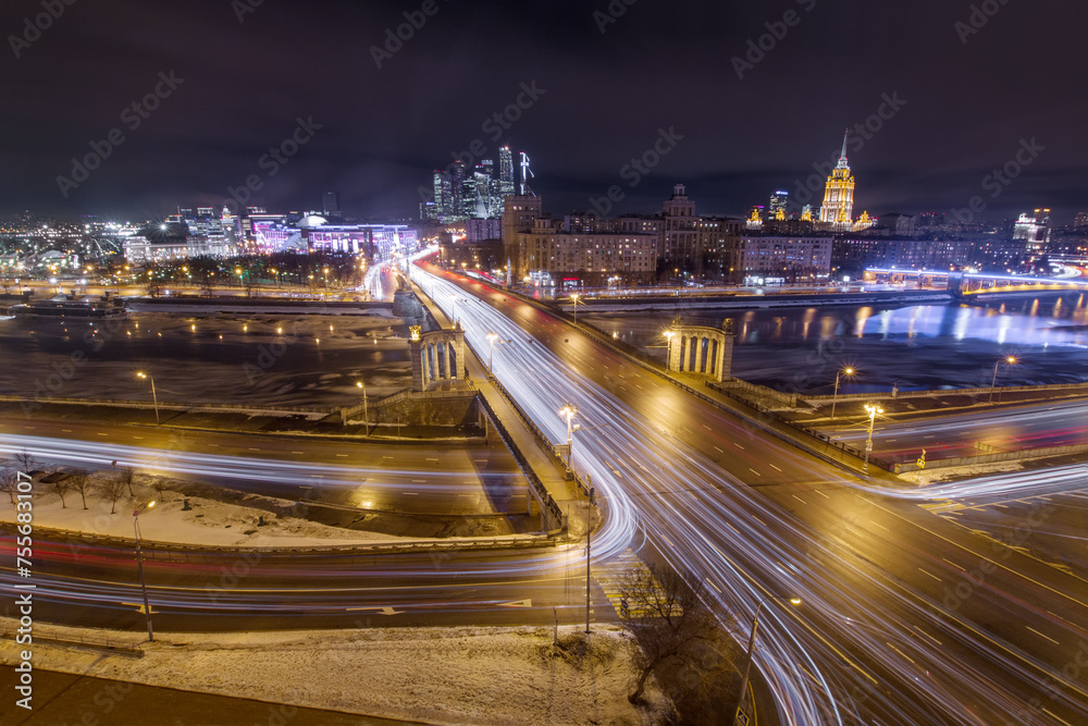 Bridge of Bogdan Khmelnitsky on Moskva river in winter evening in Moscow, Russia Bridge of Bogdan Khmelnitsky on Moskva river in winter evening in Moscow, Russia