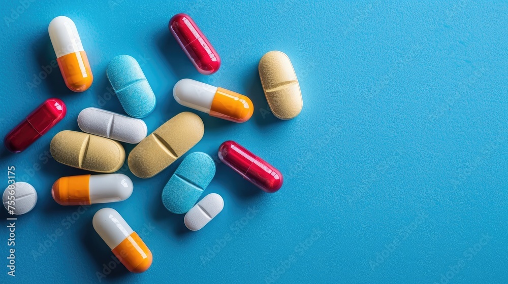 Group of antibiotic pill capsules with space for text. Healthcare and medical concept Group of antibiotic pill capsules with space for text. Healthcare and medical concept
