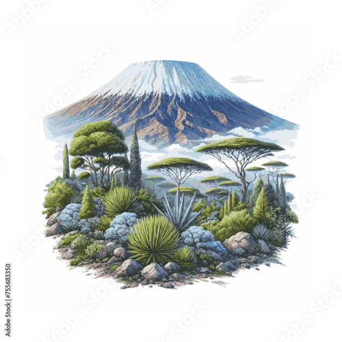 watercolor of  Kilimanjaro mountain isolated on white background