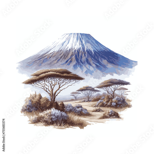 watercolor of  Kilimanjaro mountain isolated on white background