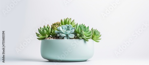 of succulent plant in modern flowerpot on isolated background