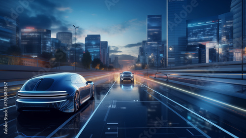 Concept for self-driving cars in a futuristic metropolis