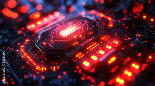 A close-up of a glowing red circuit board with illuminated connections reflecting the complexity of modern electronics. © AI Visual Vault