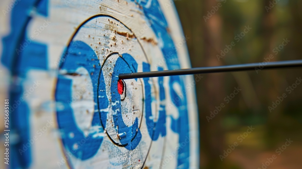 A minimalist real photo, stock photography composition featuring the word focus with an archery target as the letter o, set against a clean white backdrop