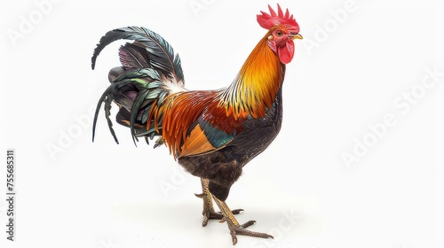 The isolated rooster in the gray background. Created with Generative AI.