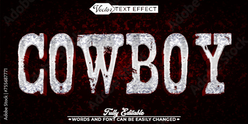 Silver Red Worn Cowboy Vector Editable Text Effect Template