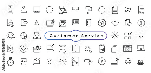 Customer Service, Support and Contact Vector Flat Line Icons Set. Phone Assistant, Online Help