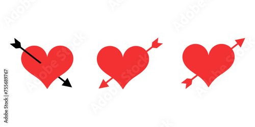 Set with through pierced heart. Heart and arrows vector icons. Valentine's day symbol. Symbol lovestruck.