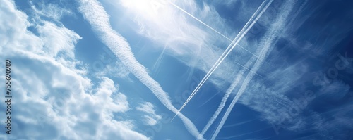 Sky with airplane contrails crossing © Juraj
