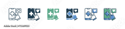 online mobile virtual health check-up icon set digital medical talk consultation with paramedic specialist vector illustration