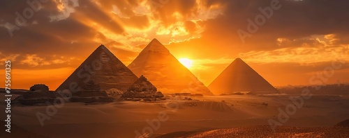 Ancient Egyptian pyramids at sunset