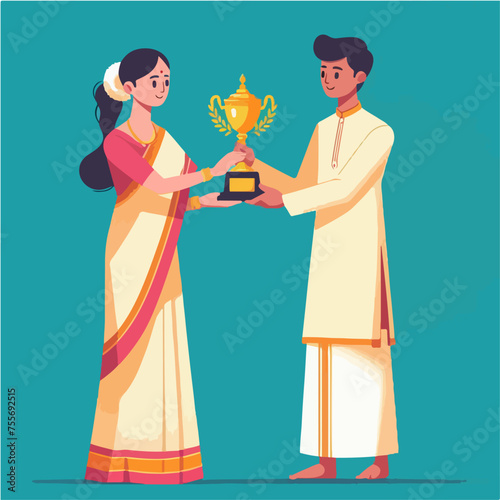 Flat design illustration of local indian gets trophy award