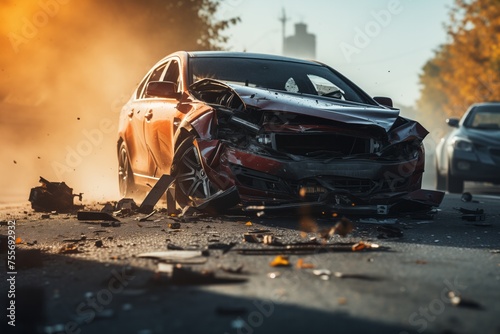 Car accident, crashes injuries, and fatalities on the common road, car safety, and driver errors. with copy space photo