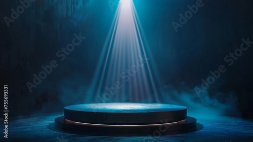 Abstract round podium illuminated with spotlight. Award ceremony concept. Stage backdrop photo