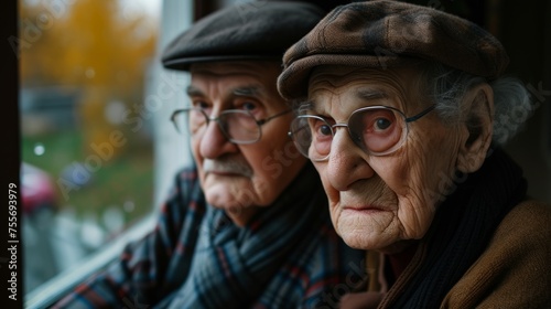 Elderly men are sitting next to each other, onwearing a hats and the wearing glasses.