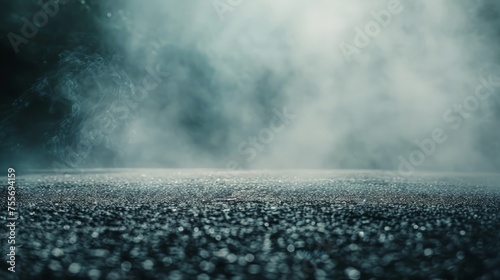 Creative blurry outdoor asphalt background with mist photo