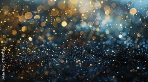 glitter vintage lights background. gold, silver, blue and black. de focused. © chanidapa