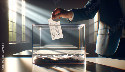 Casting a vote into a ballot box during the elections 