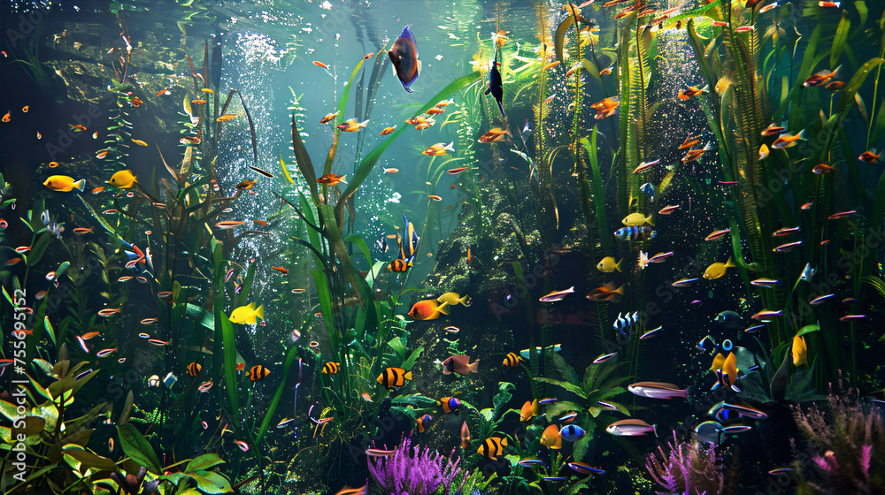 photo of the underwater world in an aquarium, pond, lake, beautiful underwater green plants, arranged composition, beautiful goldfish. photo of the underwater world in an aquarium, pond, lake, beautiful underwater green plants, arranged composition, beautiful goldfish.