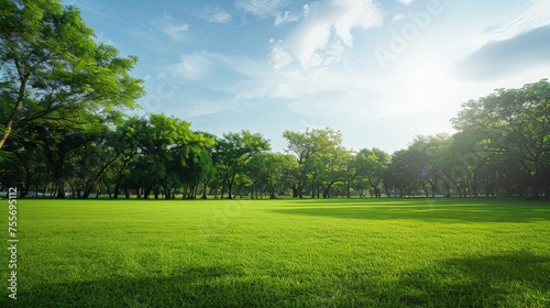 landscape of grass field and green environment public park use as natural background,backdrop © chanidapa